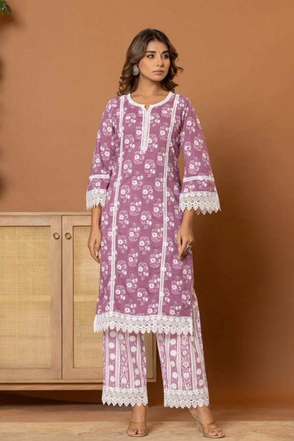 Lilac elegance pakistani kurta set (with dupatta and trouser)