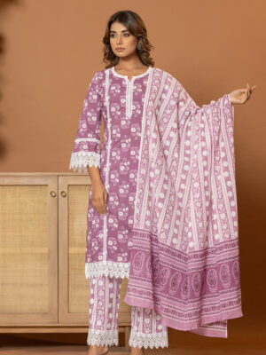 Lilac elegance pakistani kurta set (with dupatta and trouser)