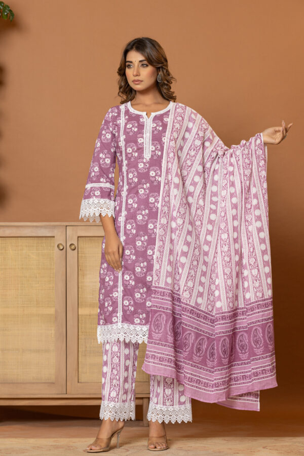 Lilac elegance pakistani kurta set (with dupatta and trouser)