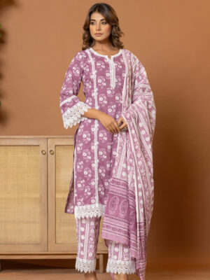 Lilac elegance pakistani kurta set (with dupatta and trouser)
