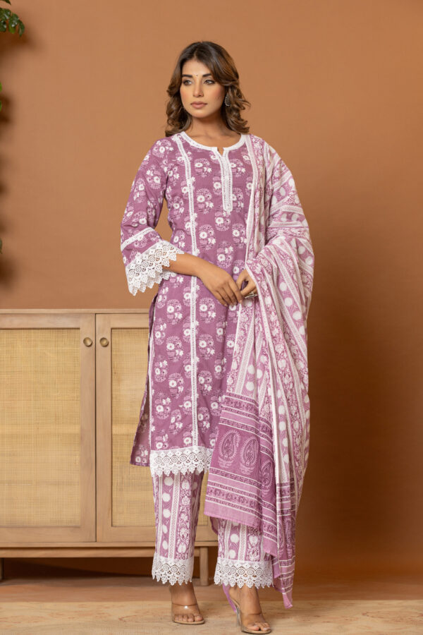 Lilac elegance pakistani kurta set (with dupatta and trouser)