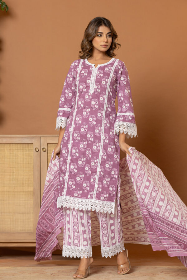 Lilac elegance pakistani kurta set (with dupatta and trouser)