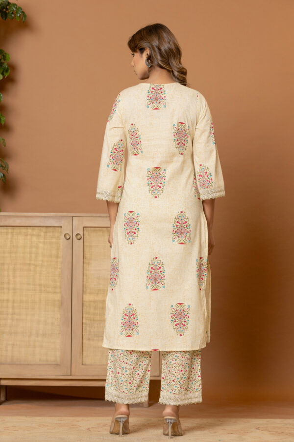 Graceful beige pure cotton kurta set (with dupatta and trouser)