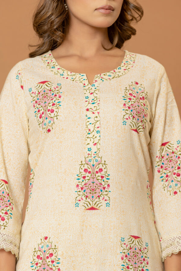 Graceful beige pure cotton kurta set (with dupatta and trouser)