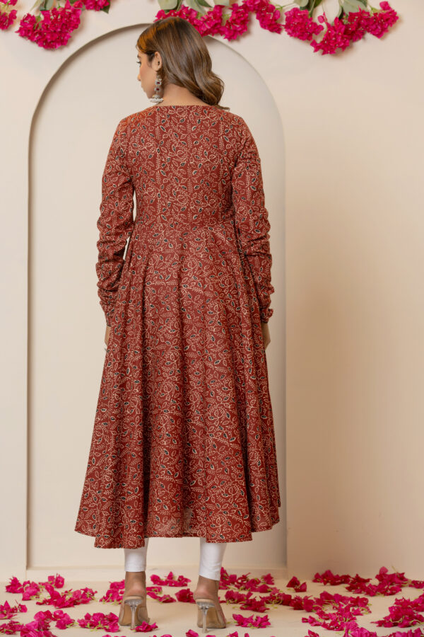 Gulbahar maroon pure cotton printed anarkali kurta