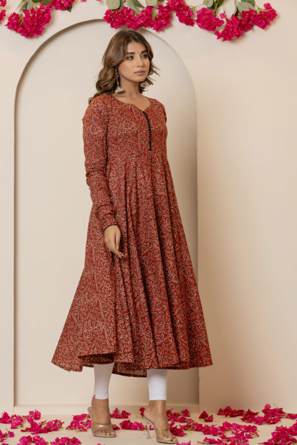 Gulbahar maroon pure cotton printed anarkali kurta