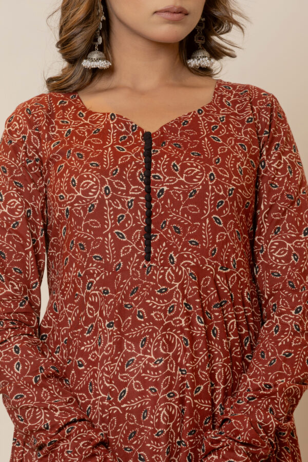 Gulbahar maroon pure cotton printed anarkali kurta