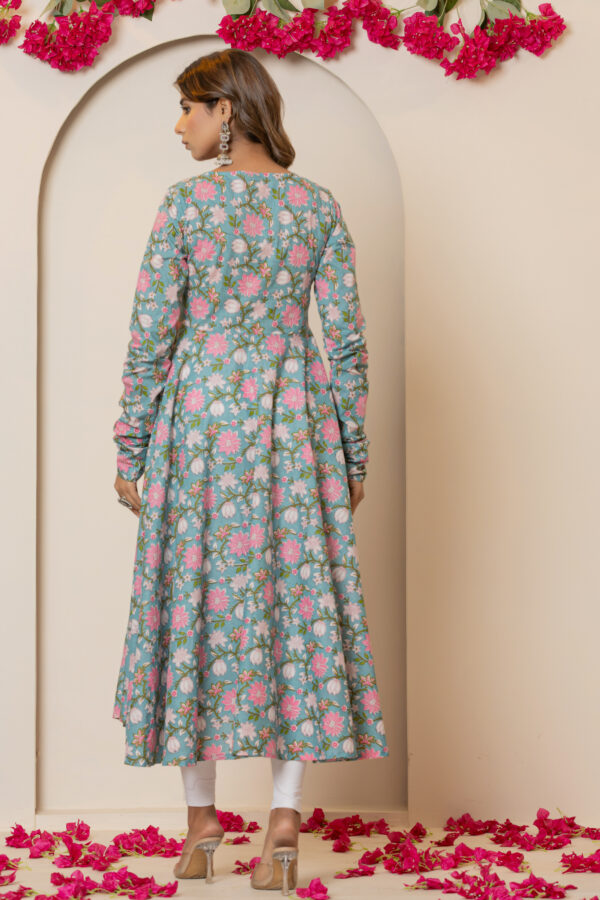Spring sky floral printed pure cotton anarkali kurta