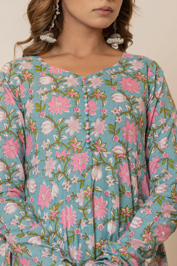 Spring sky floral printed pure cotton anarkali kurta