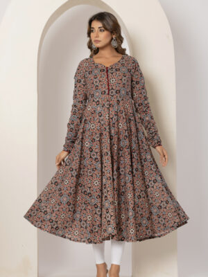 Night blossom printed pure cotton anarkali kurta