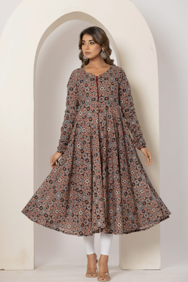 Night blossom printed pure cotton anarkali kurta