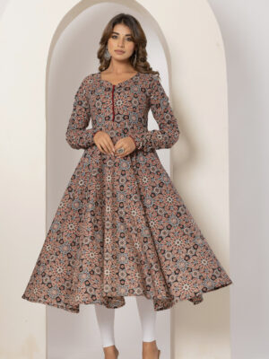Night blossom printed pure cotton anarkali kurta