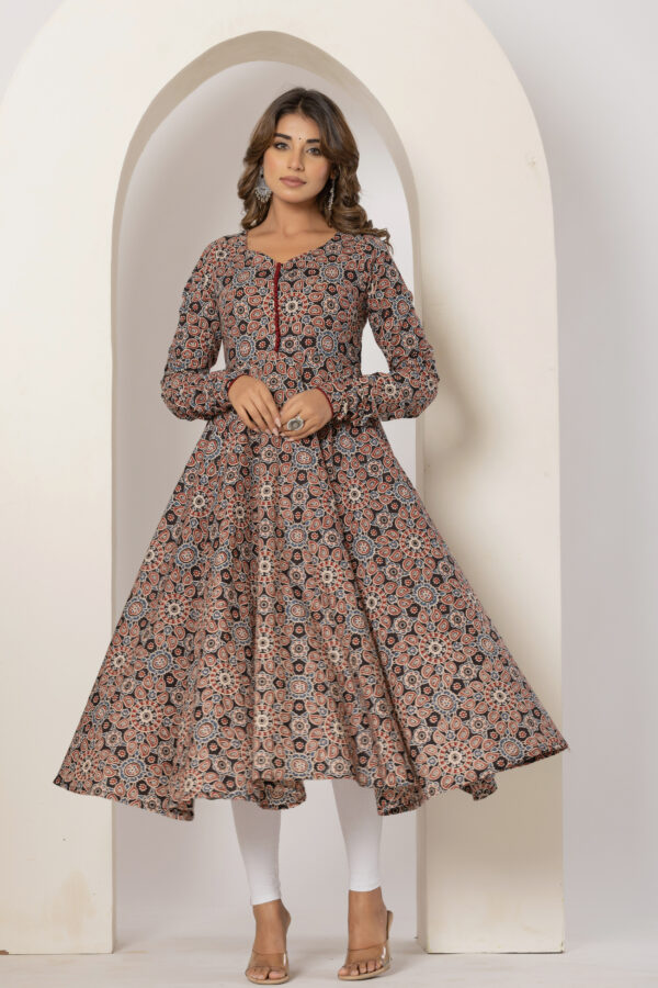 Night blossom printed pure cotton anarkali kurta