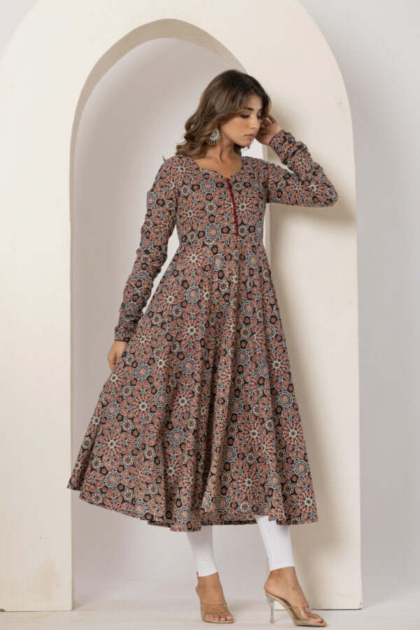 Night blossom printed pure cotton anarkali kurta