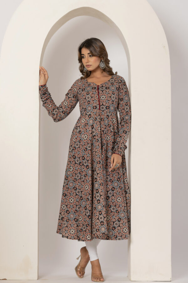 Night blossom printed pure cotton anarkali kurta