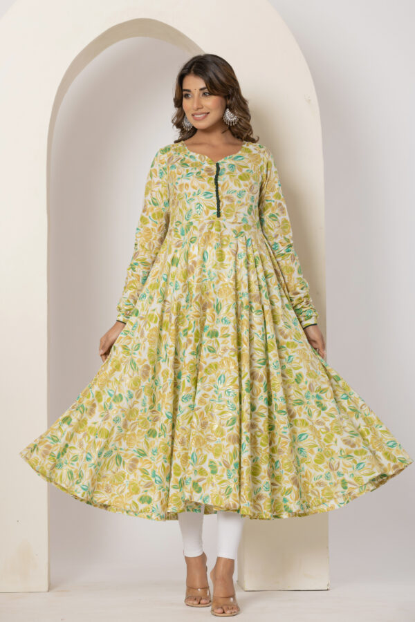 Floral sunshine foil printed pure cotton anarkali kurta