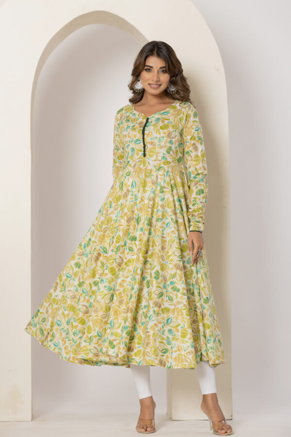 Floral sunshine foil printed pure cotton anarkali kurta