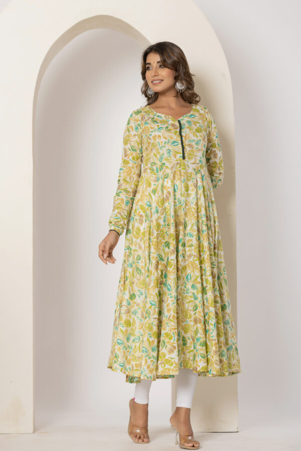 Floral sunshine foil printed pure cotton anarkali kurta