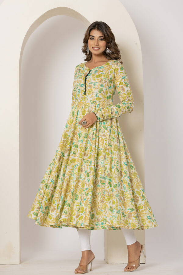 Floral sunshine foil printed pure cotton anarkali kurta