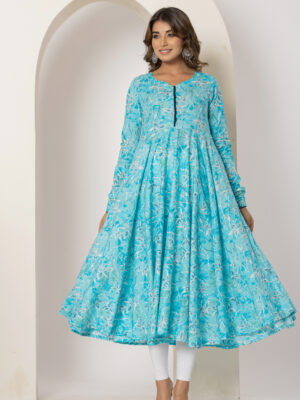 Skyline charm foil printed pure cotton anarkali kurta