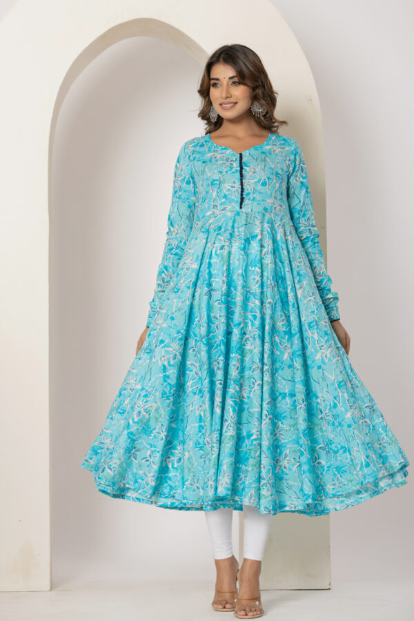 Skyline charm foil printed pure cotton anarkali kurta