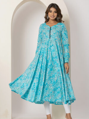 Skyline charm foil printed pure cotton anarkali kurta