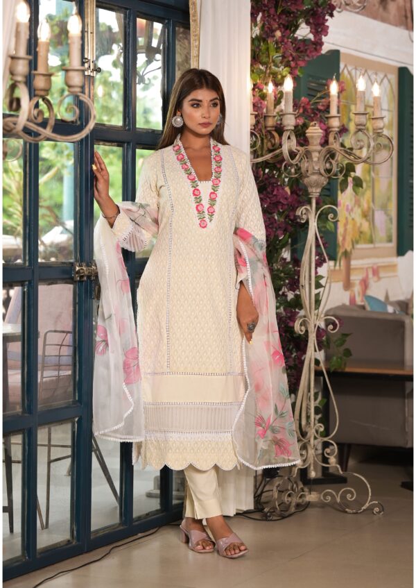 Ivory grace kurta set with hand painted dupatta