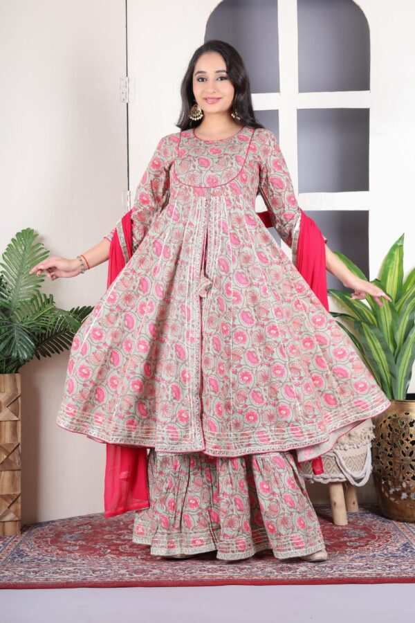 Forest charm pure cotton kurta with sharara & dupatta