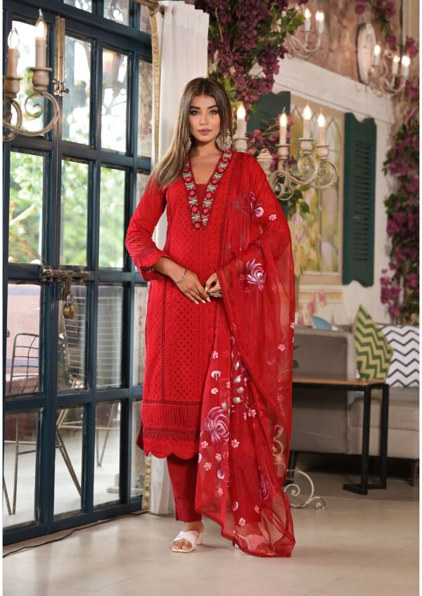 Cherry elegance kurta set with hand painted dupatta