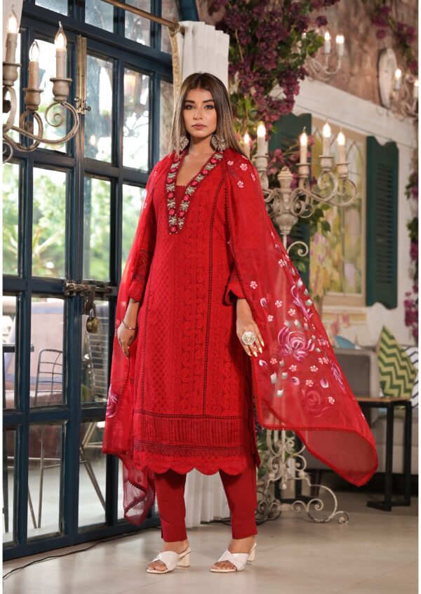 Cherry elegance kurta set with hand painted dupatta