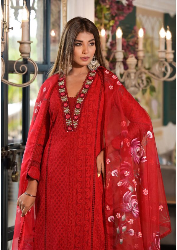 Cherry elegance kurta set with hand painted dupatta