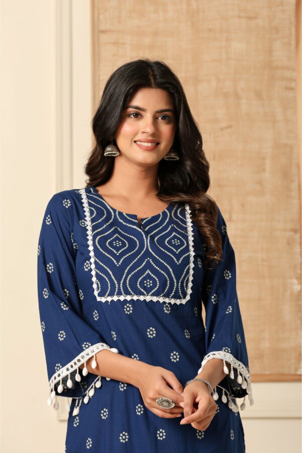 Blue mirage pure cotton co-ord set with shell lace
