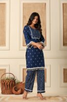 Blue mirage pure cotton co-ord set with shell lace