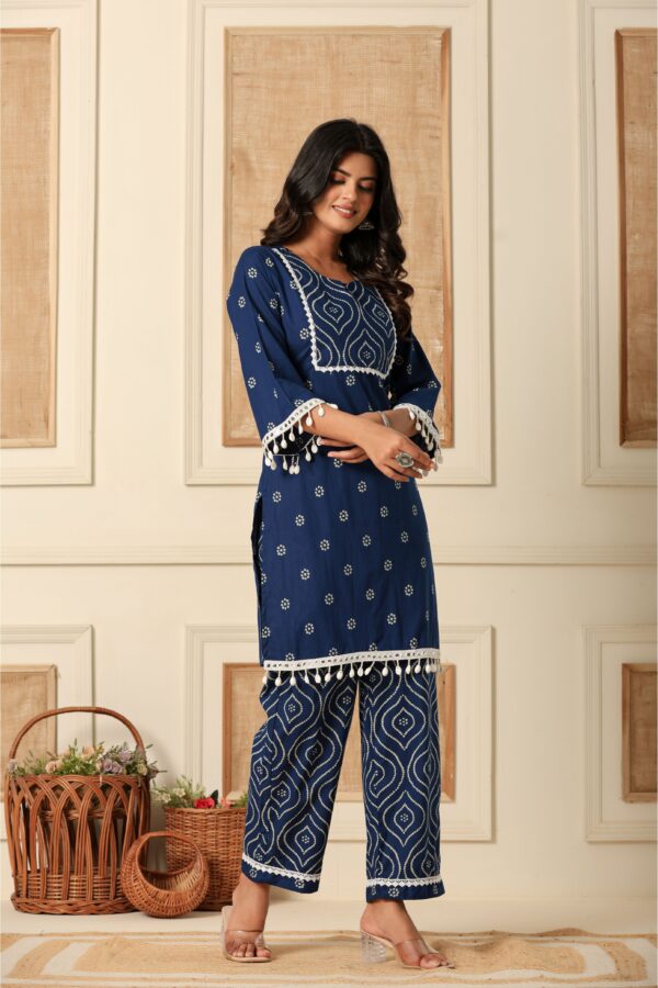 Blue mirage pure cotton co-ord set with shell lace