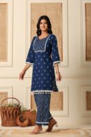 Blue mirage pure cotton co-ord set with shell lace