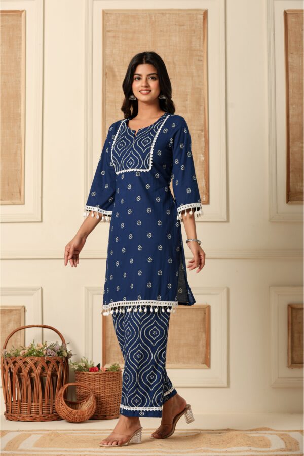 Blue mirage pure cotton co-ord set with shell lace