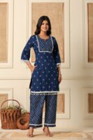 Blue mirage pure cotton co-ord set with shell lace