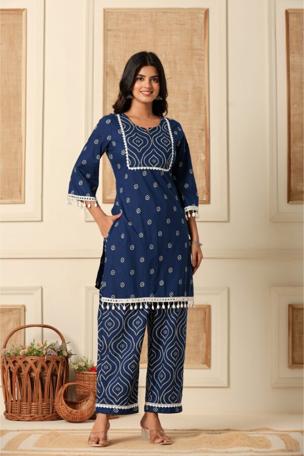 Blue mirage pure cotton co-ord set with shell lace