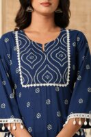 Blue mirage pure cotton co-ord set with shell lace