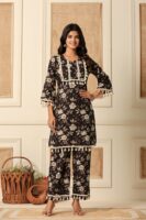Dusk bloom black printed pure cotton co-ord set