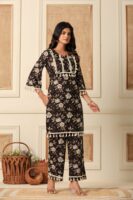 Dusk bloom black printed pure cotton co-ord set
