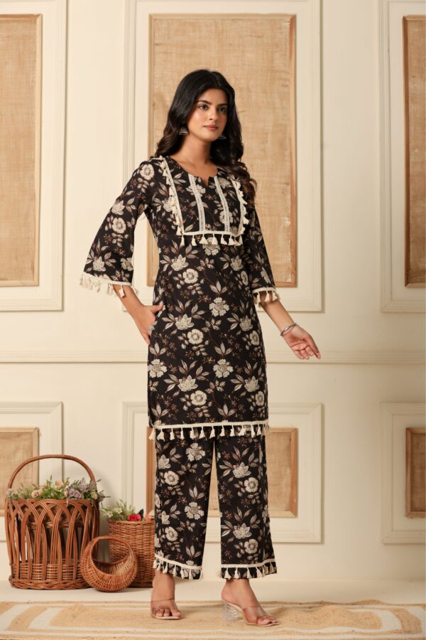 Dusk bloom black printed pure cotton co-ord set