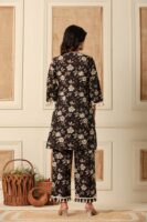 Dusk bloom black printed pure cotton co-ord set