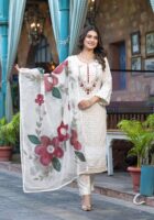 Chandni charm party wear kurta set with hand painted dupatta