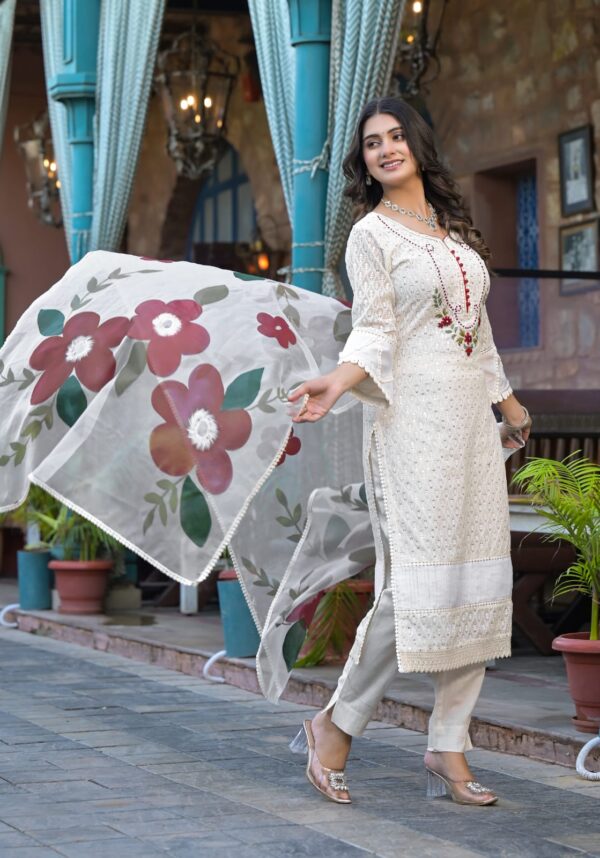Chandni charm party wear kurta set with hand painted dupatta