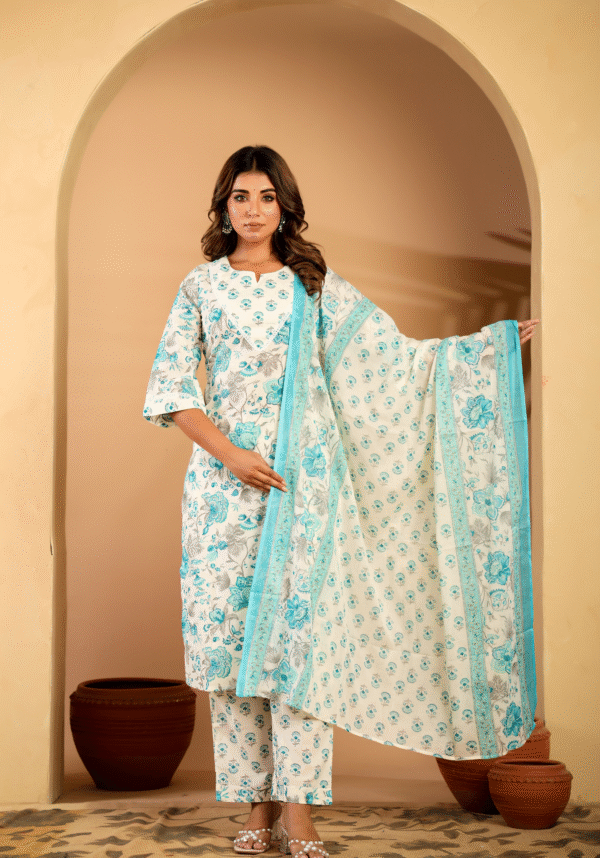 Aqua floral cotton kurta set