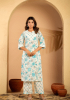Aqua floral cotton kurta set