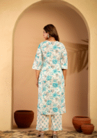 Aqua floral cotton kurta set
