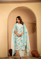 Aqua floral cotton kurta set