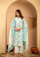 Aqua floral cotton kurta set
